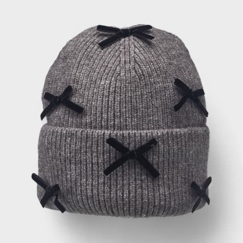 A Little Obsessed Multi Bow Knit Beanie In Gray
