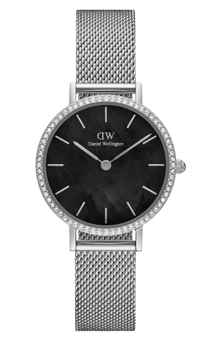 Daniel Wellington Petite Lumine Mesh Strap Watch, 28mm, Main, color, Silver
