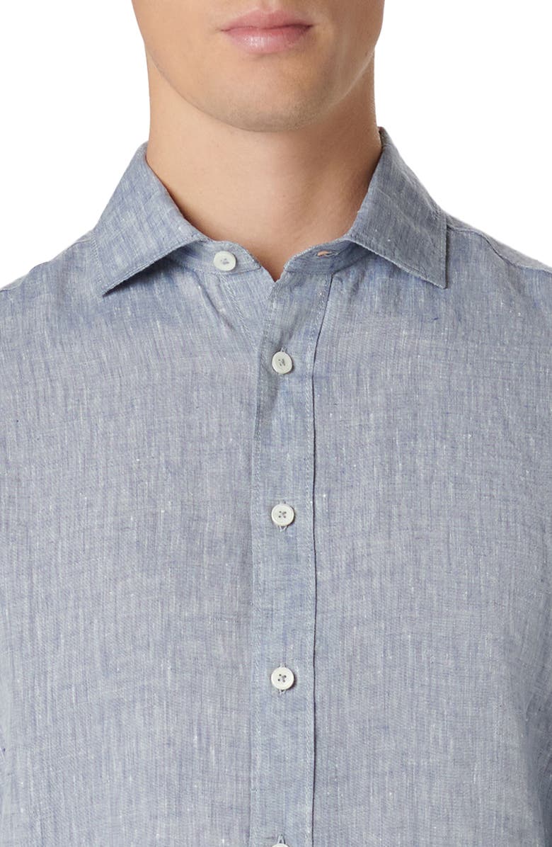 Bugatchi Axel Linen Button-Up Shirt, Alternate, color, Navy