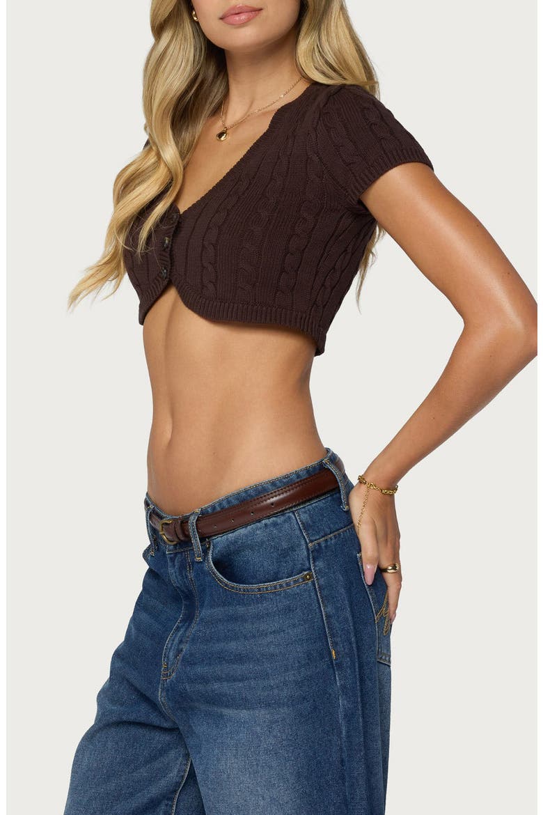 Zila Cropped Cable Knit Sweater Top, Alternate, color, BROWN