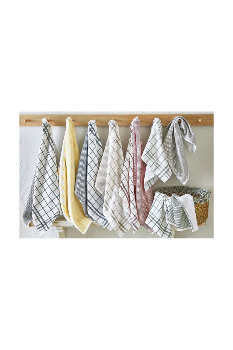 Classic Moss Green Cotton Dishtowel Set of 2 Checked Solid, Alternate, color, Yellow