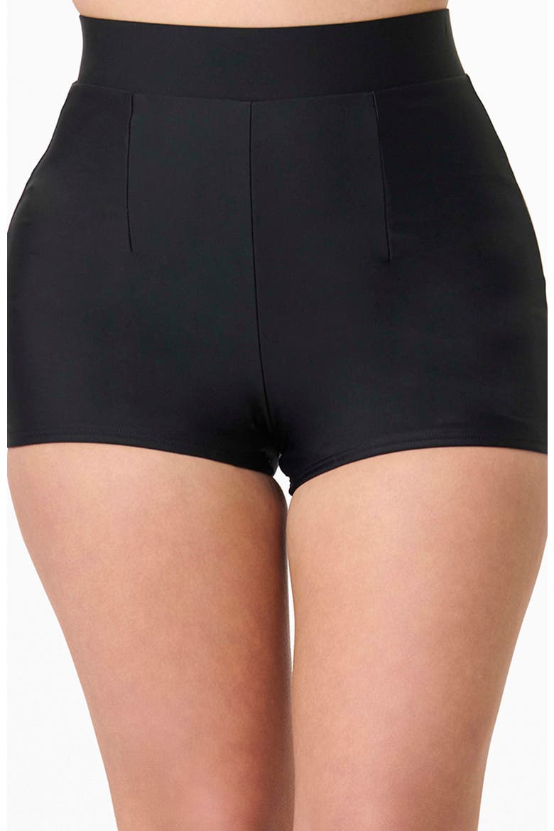 High Waist Swim Shorts, Main, color, Black