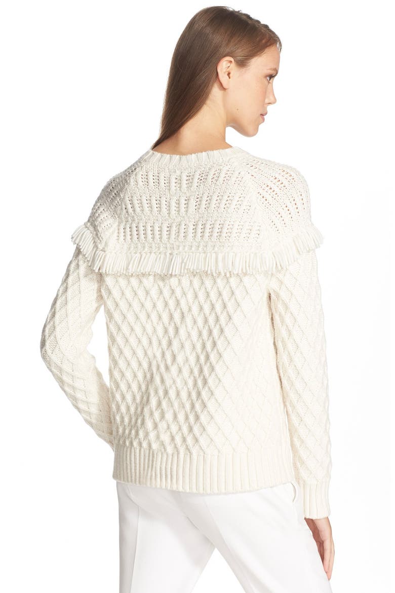Fringe Fisherman Wool Sweater, Alternate, color, NEW IVORY