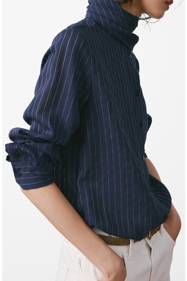 Stripe Tie Neck Top, Alternate, color, NAVY
