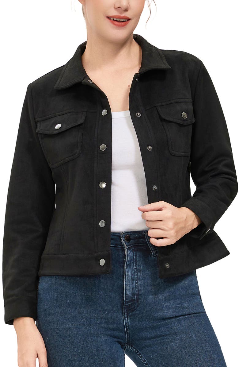 Kimi & Kai Women's Faux Suede Trucker Jacket, Main, color, Black