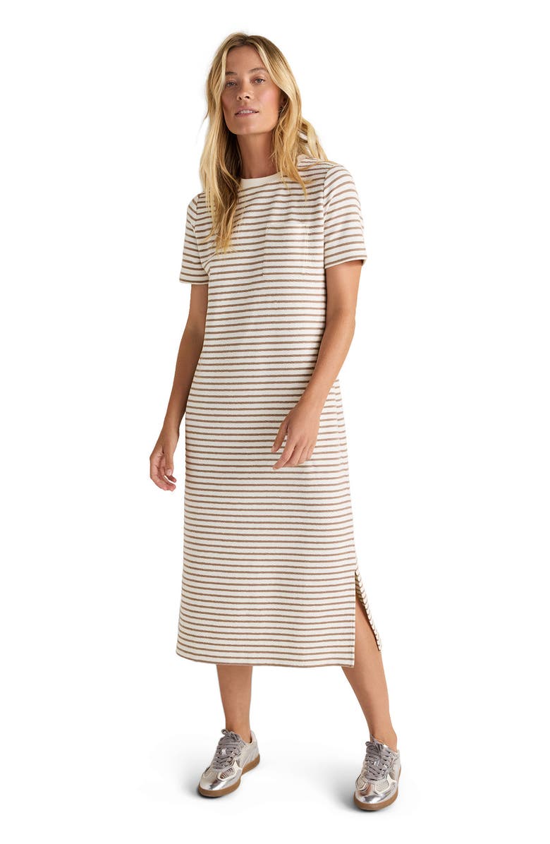 Haven Well Within Cotton Blend Textured T-Shirt Dress, Main, color, Ivory/Sugar Chestnut