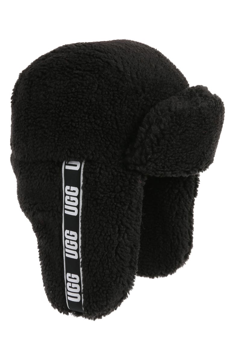 UGG<sup>®</sup> High Pile Fleece Trapper Hat, Main, color, Black