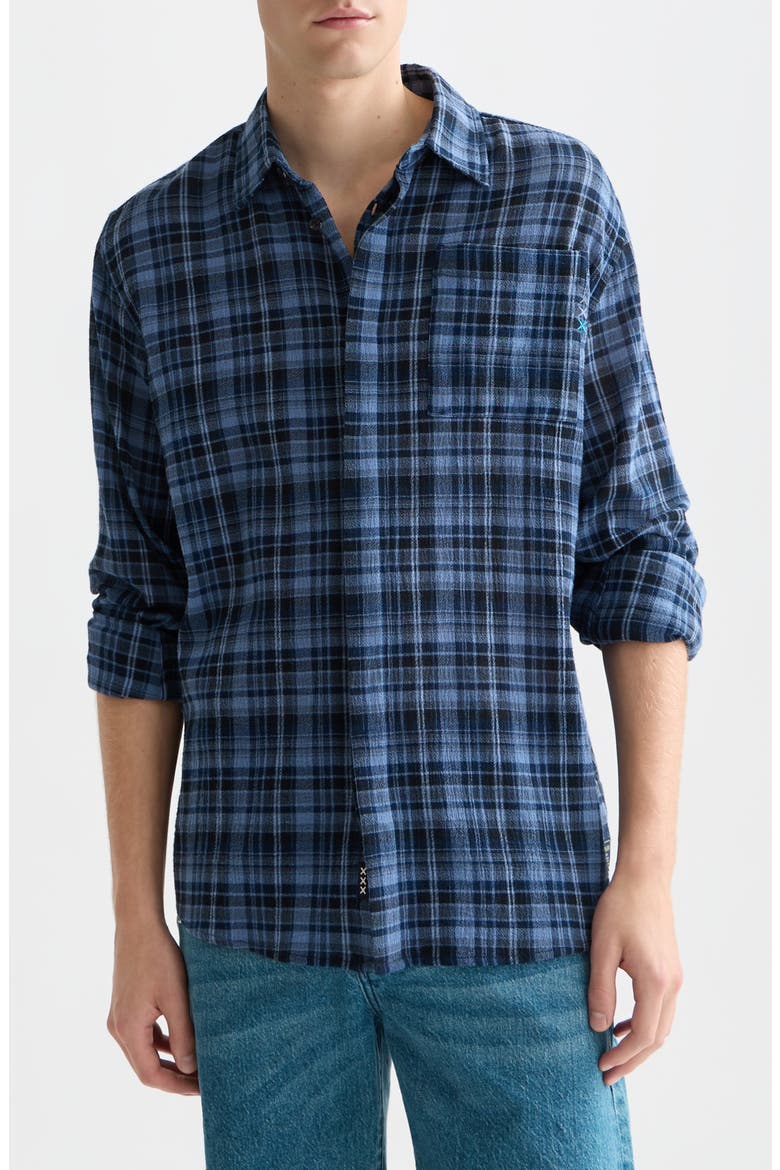 Lightweight Plaid Cotton Flannel Button-Up Shirt, Main, color, PAGEANT BLUE CHECK