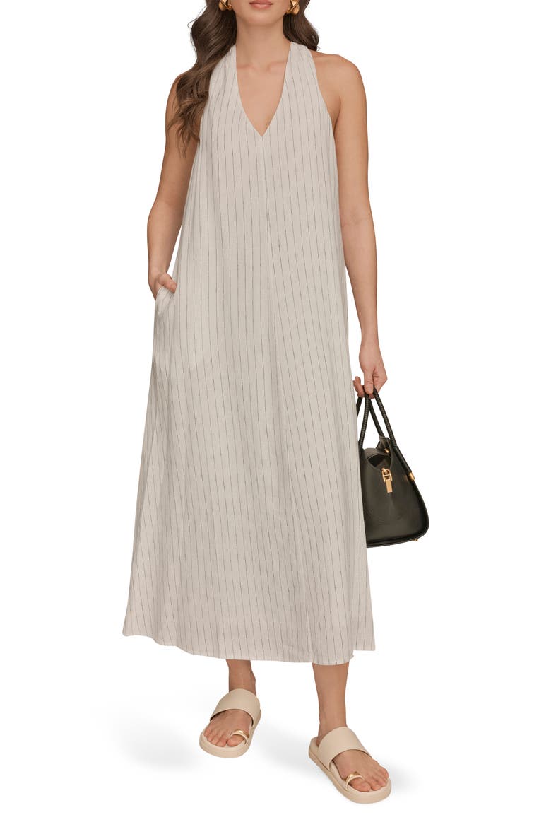 Sleeveless Linen Blend Midi Dress, Main, color, CREAM/ BLACK