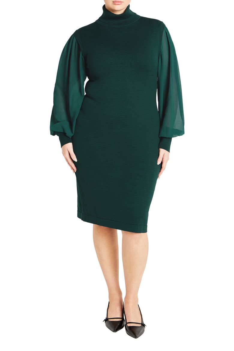 Jaylani Mock Neck Long Sleeve Dress, Main, color, TEAL