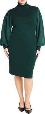 City Chic Jaylani Mock Neck Long Sleeve Dress