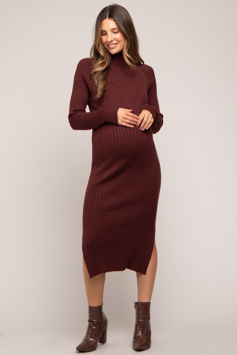 Long Sleeve Turtleneck Sweater Dress, Main, color, Brown