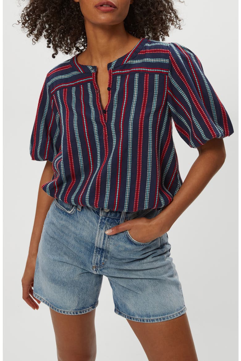 Zephyr Embroidered Stripe Bubble Hem Cotton Top, Alternate, color, NOCTURNAL