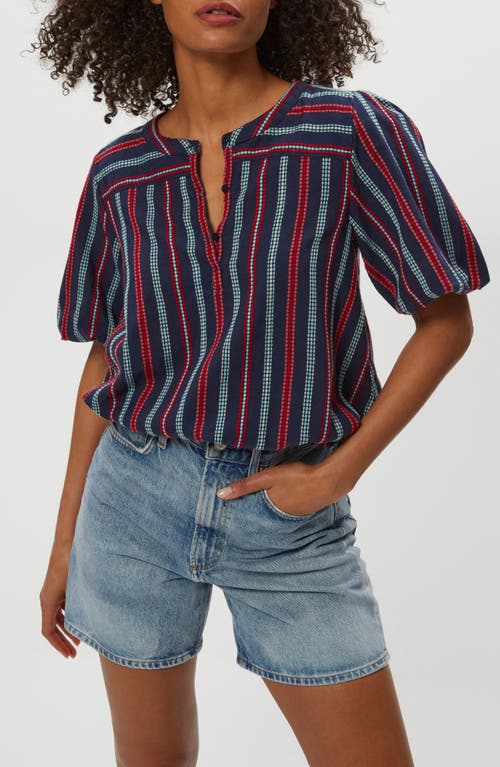 Michael Stars Zephyr Embroidered Stripe Bubble Hem Cotton Top In Multi