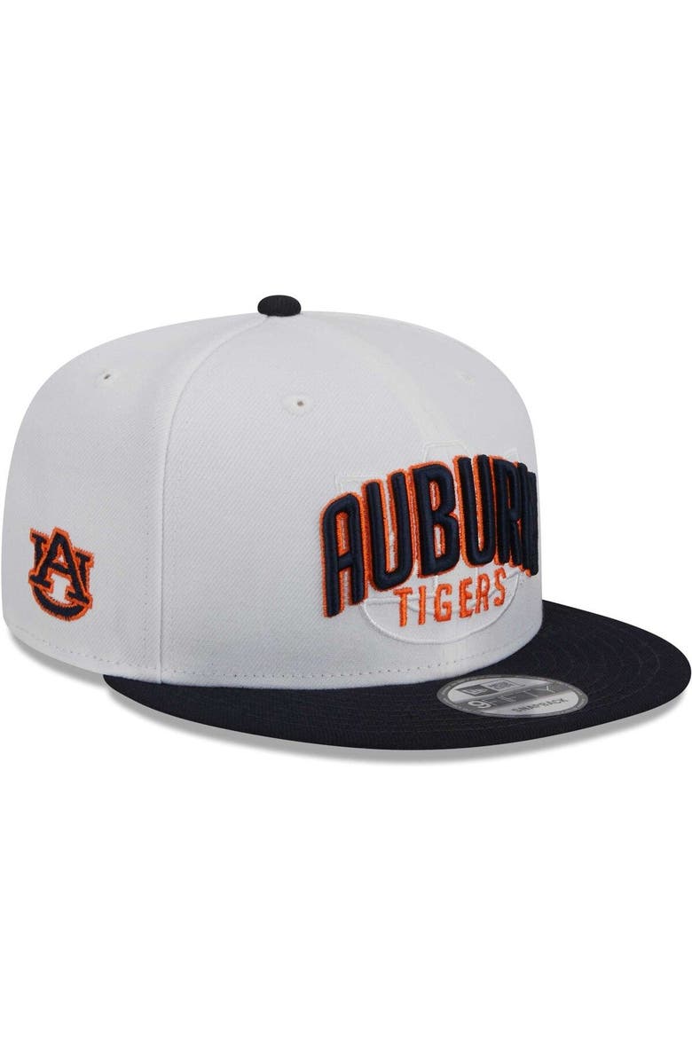 New Era Men's New Era White/Navy Auburn Tigers Two-Tone Layer 9FIFTY Snapback Hat, Main, color, 