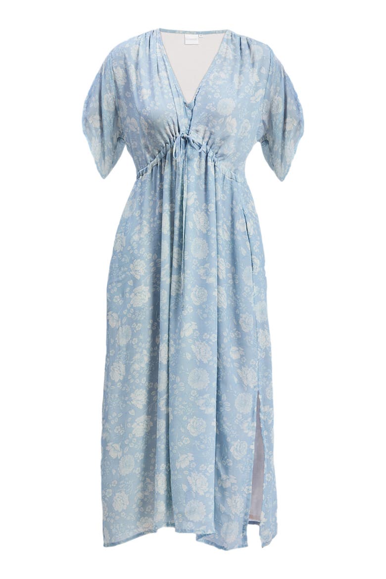 Maxi Gathered Dress in Blue Florals, Alternate, color, Floral Whispers
