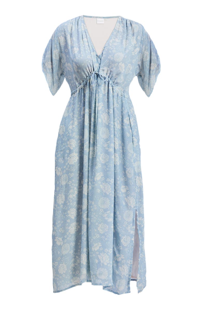 Reistor Womens Maxi Gathered Dress in Blue Florals XX Large, Alternate, color, Blue Floral
