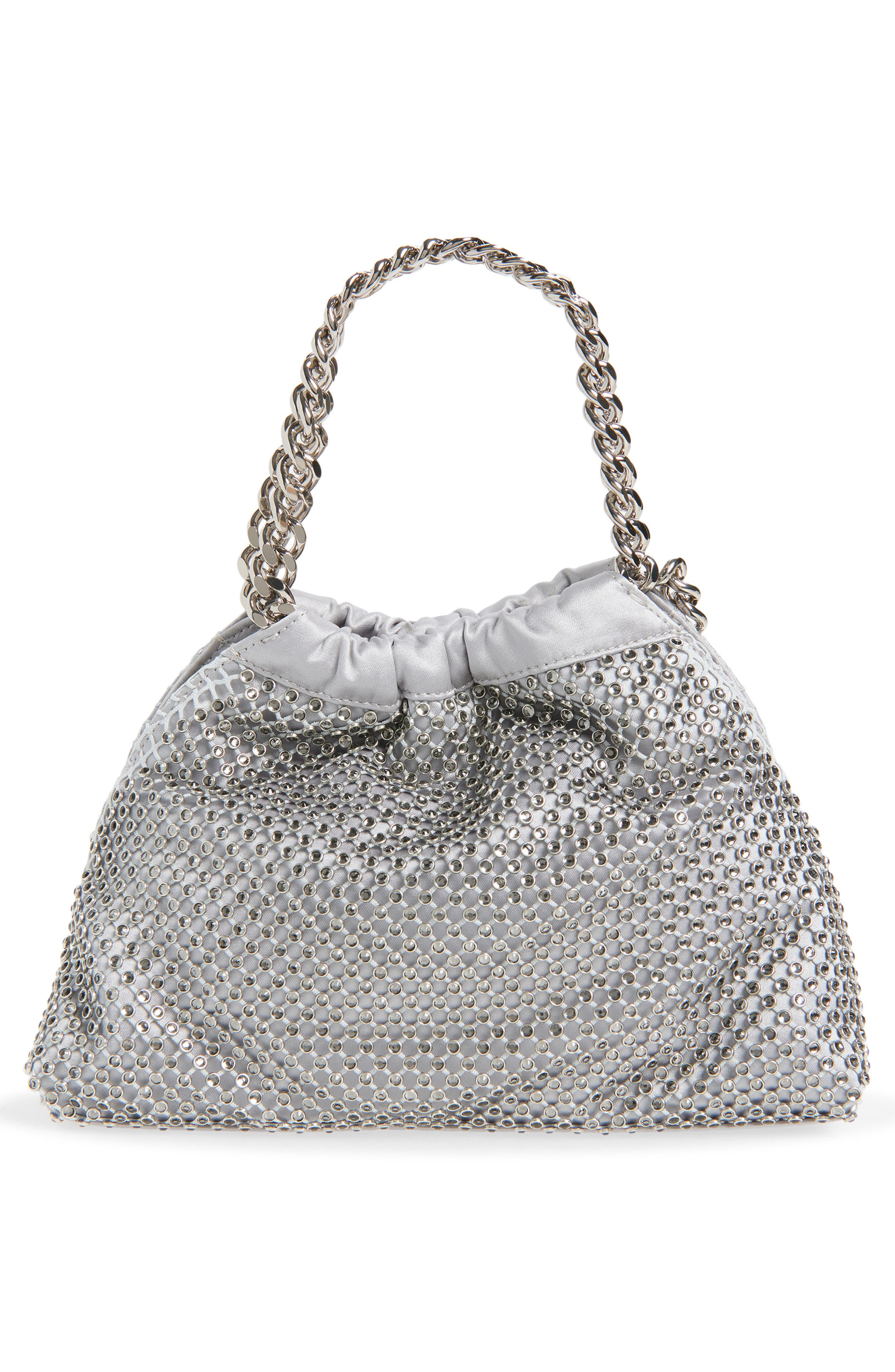 Stella McCartney Mini Falabella Crystal Mesh Shoulder Bag, Alternate, color, Silver