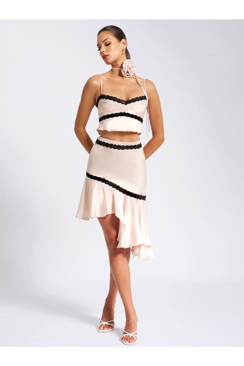 Yahvi Lace Trim Satin Skirt, Alternate, color, Beige