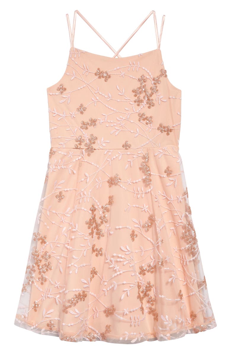LOVE, NICKIE LEW Kids' Embroidered Mesh Dress, Main, color,