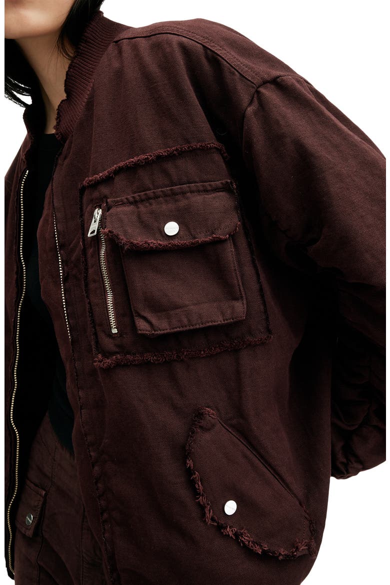 Rue Cotton & Linen Bomber Jacket, Alternate, color, DARK WINE RED