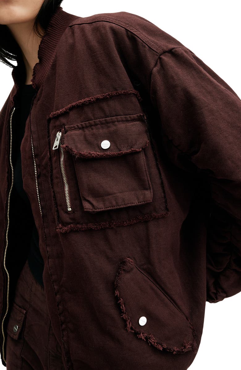 AllSaints Rue Cotton & Linen Bomber Jacket, Alternate, color, Dark Wine Red