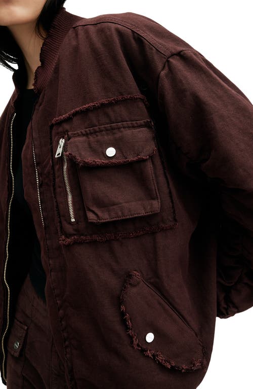 Allsaints Rue Cotton & Linen Bomber Jacket In Dark Wine Red