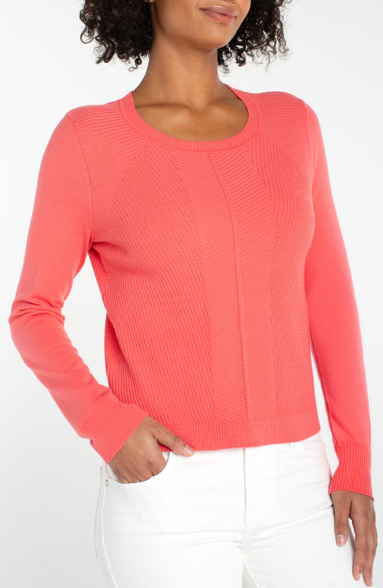 Liverpool Los Angeles Mixed Stitch Crewneck Sweater, Main, color, Sunset Coral