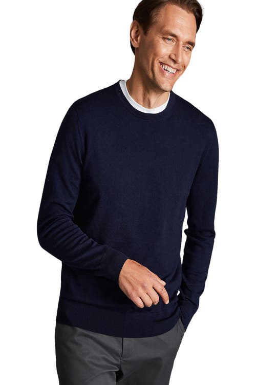 Charles Tyrwhitt Pure Merino Crew Neck Sweater In Navy