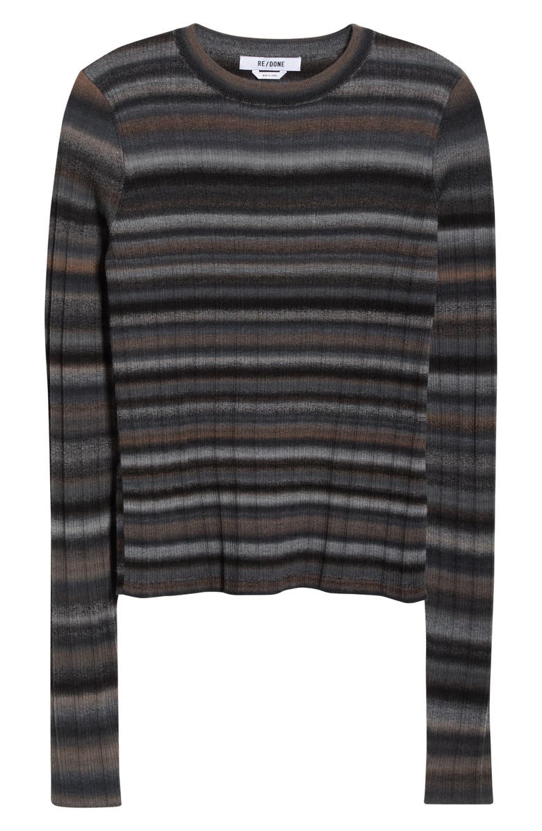 Re/Done Space Dye Stripe Rib Wool Sweater, Alternate, color, Blackcombo