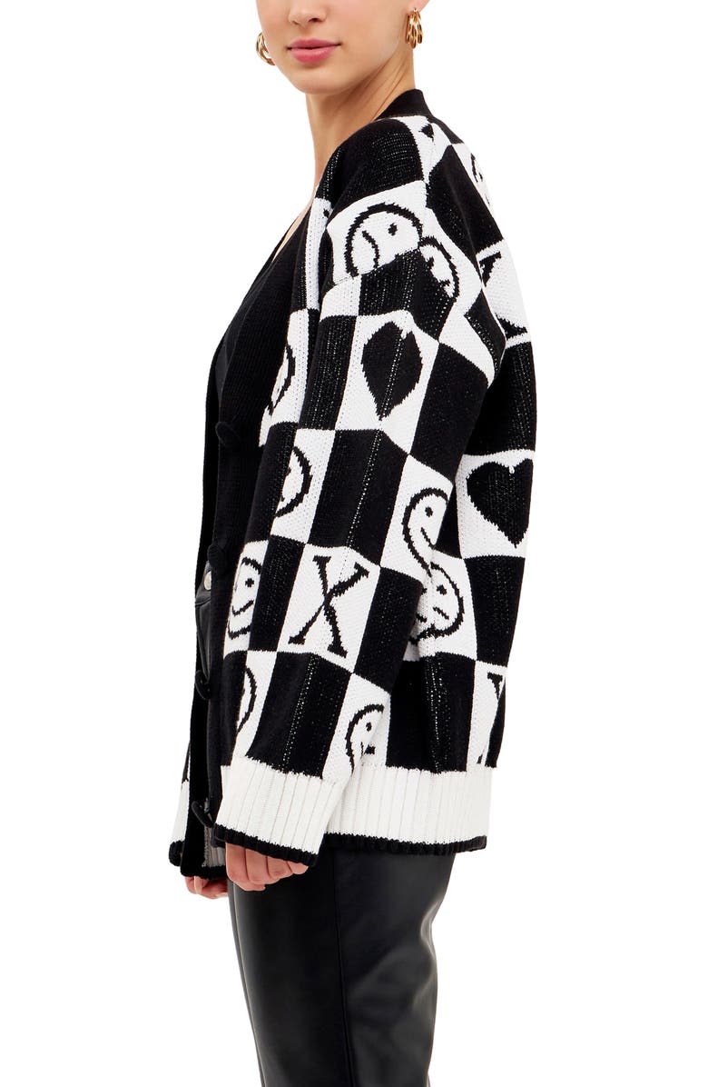 Grey Lab XOXO Smiley Check Cardigan, Alternate, color, 