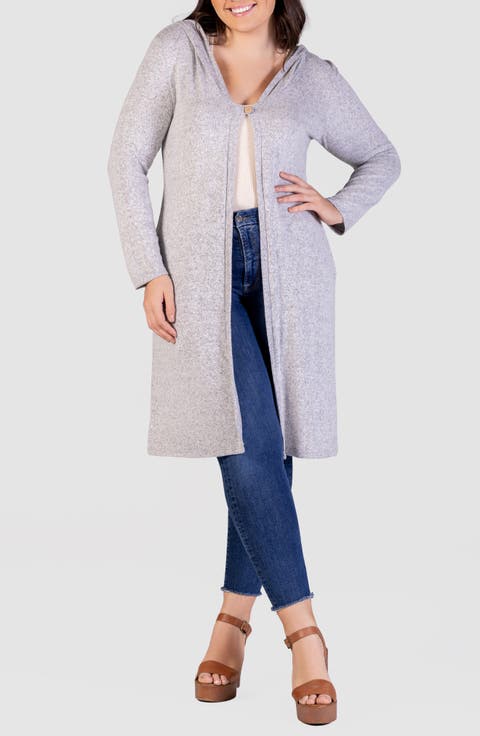 Hooded Long Knit Jacket (Plus)