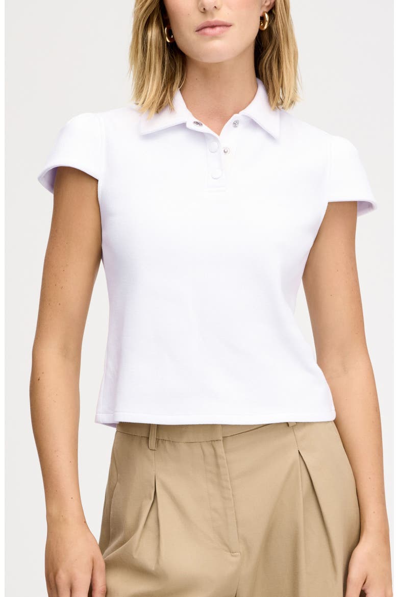 Puff Sleeve Crop Polo Top, Main, color, BRIGHT WHITE