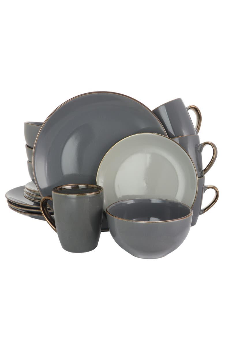 Tahitian Grand 16 Piece Stoneware Dinnerware Set, Main, color, Grey