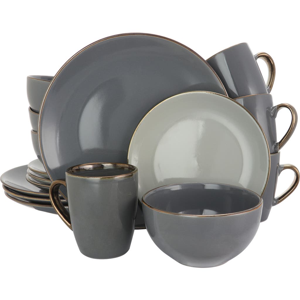 Elama Tahitian Grand 16 Piece Stoneware Dinnerware Set In Gray