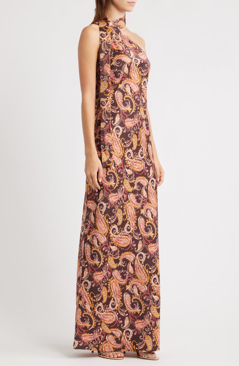 WAYF Catia Paisley One-Shoulder Gown, Alternate, color, Espresso Paisley