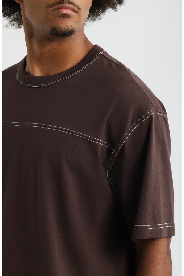 Contrast Coverstitch Cotton Jersey T-Shirt, Alternate, color, BROWN COFFEE