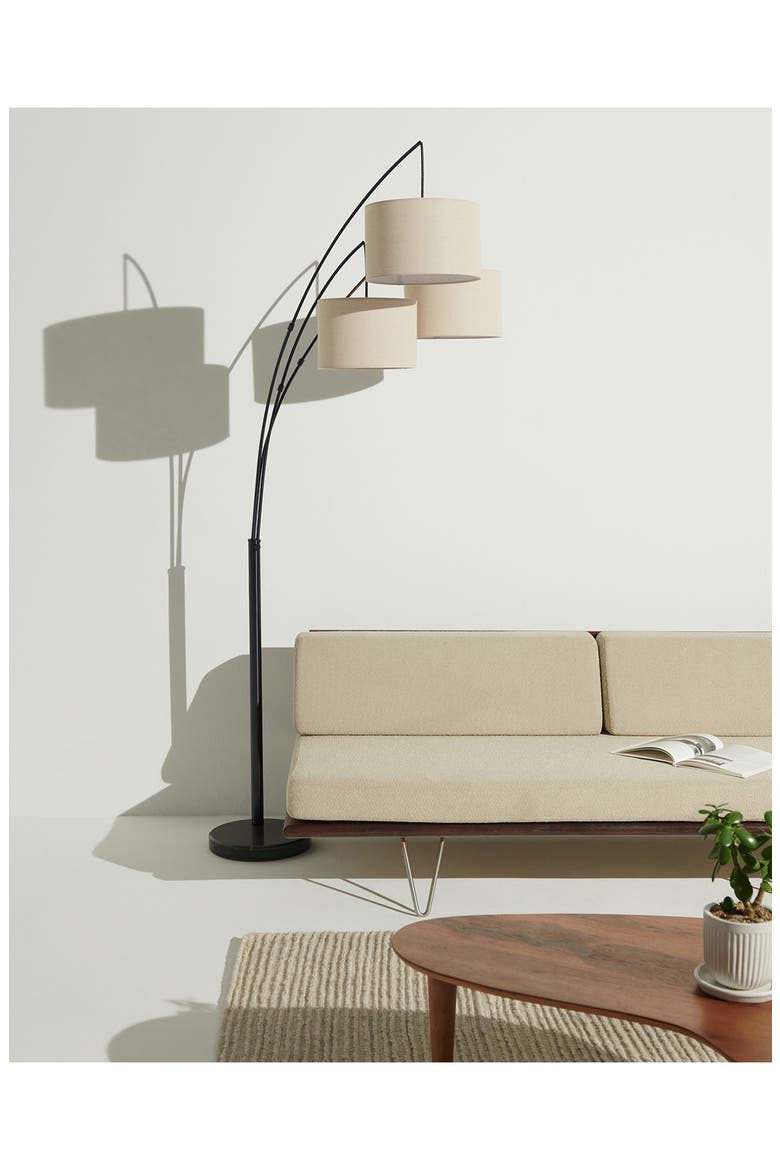 Trilage 84" Adjustable Tall LED Floor Lamp with 3 Fabric Drum Shades, Bulbs Included, Alternate, color, BLACK