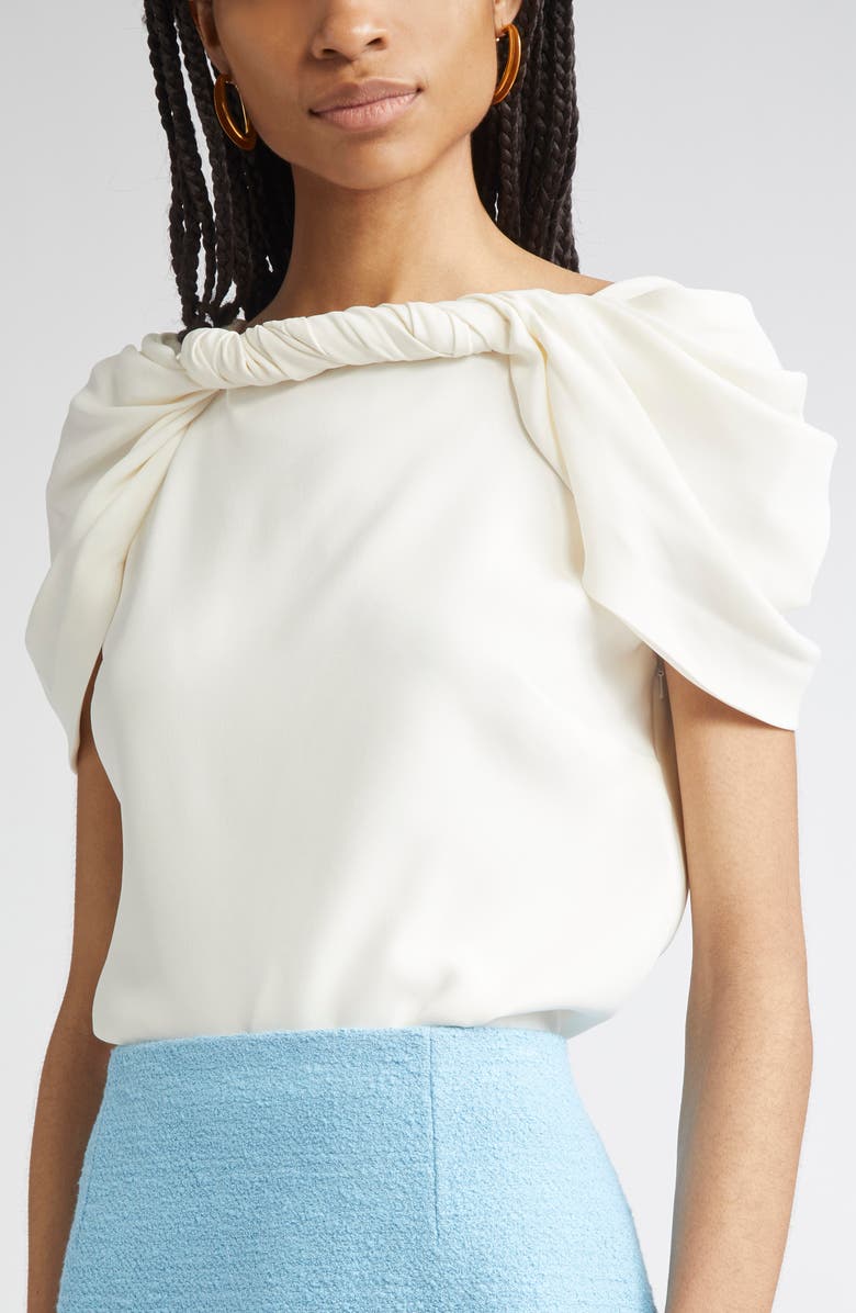 Oscar de la Renta Twist Neck Stretch Silk Top, Alternate, color, Ivory