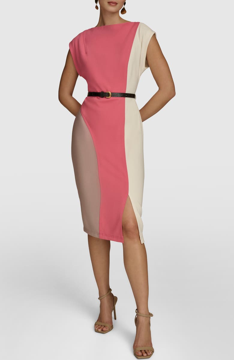 Donna Karan New York Colorblock Sheath Dress, Main, color, Rose Quartz/ Mink/ Pristinee