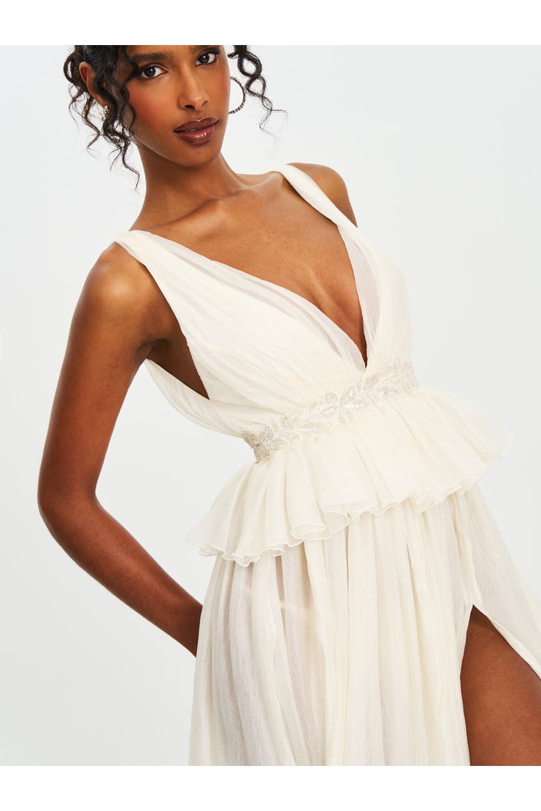Calleigh Flare Beaded Belt Maxi Gown, Alternate, color, Silver-shiny off-white