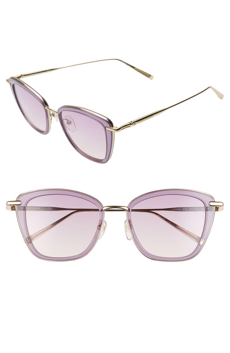 Longchamp Roseau 52mm Gradient Square Sunglasses, Main, color, Purple