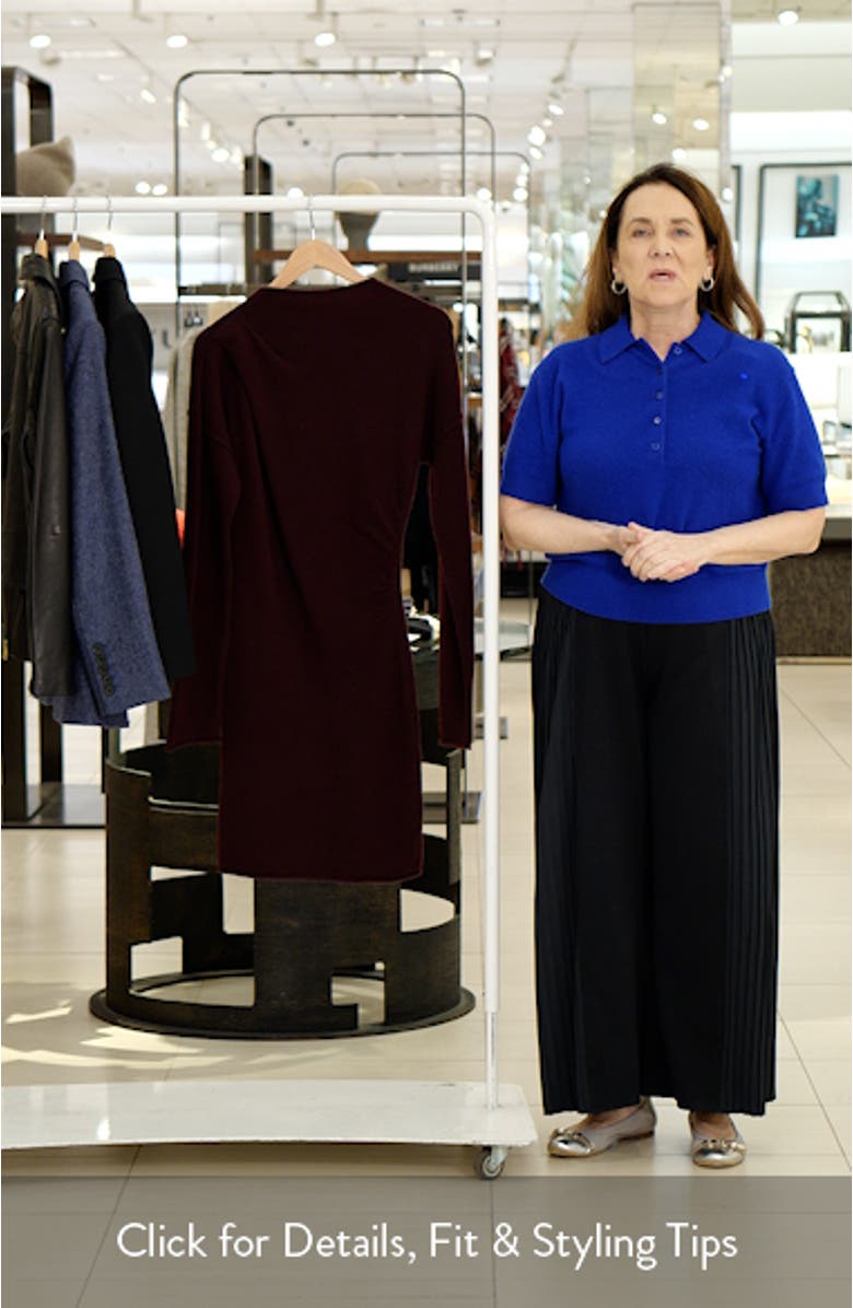 Drape Detail Long Sleeve Wool Blend Sweater Dress, sales video thumbnail