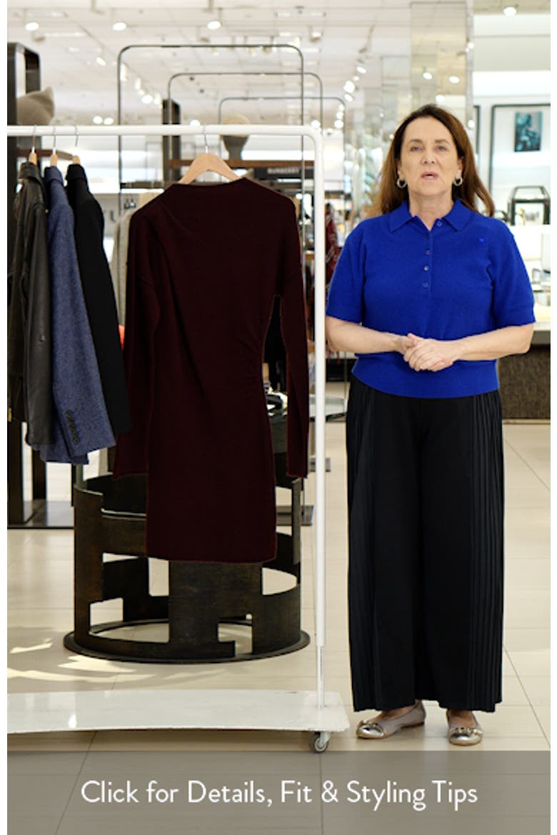 Drape Detail Long Sleeve Wool Blend Sweater Dress video