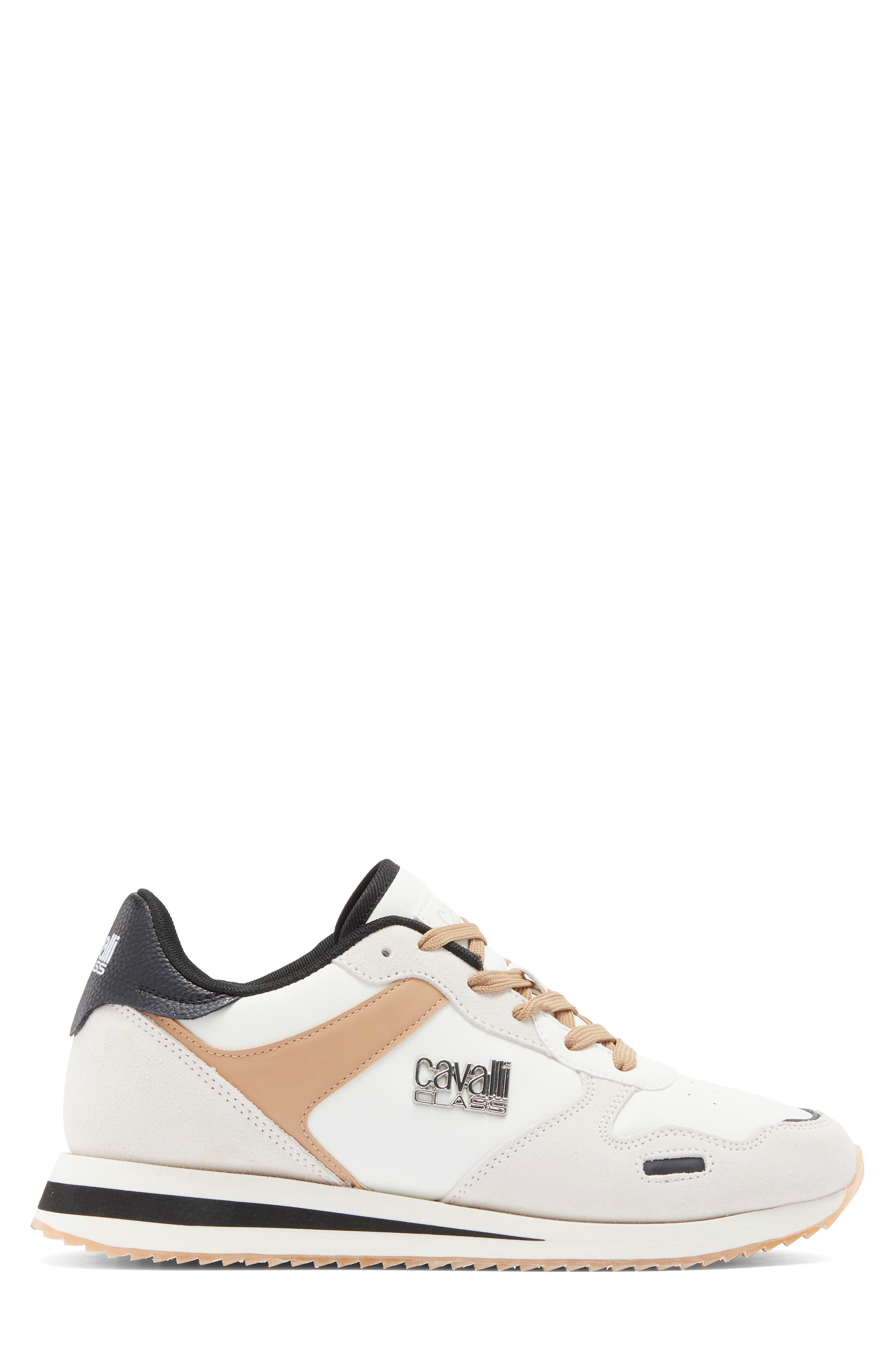 Roberto Cavalli Low Top Runner Sneaker, Alternate, color, White/ Natural/ Black