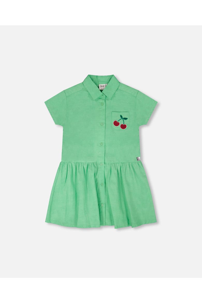 Embroidery Cotton Short Sleeve Shirt Dress, Main, color, Green