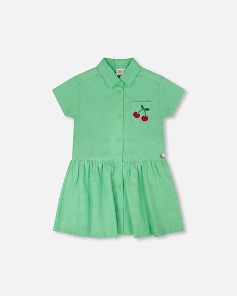 Embroidery Cotton Short Sleeve Shirt Dress (Toddler, Little Kid & Big Kid)