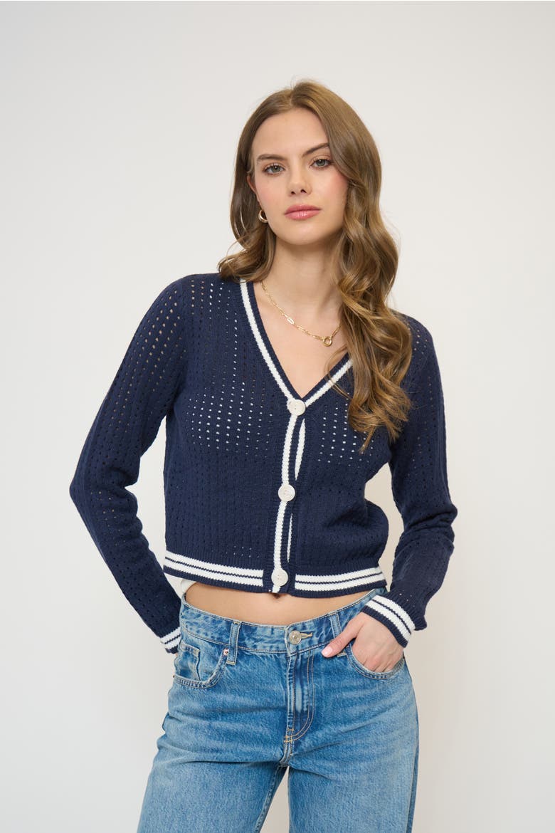 Franki Varsity Mesh Cardigan, Main, color, NAVY
