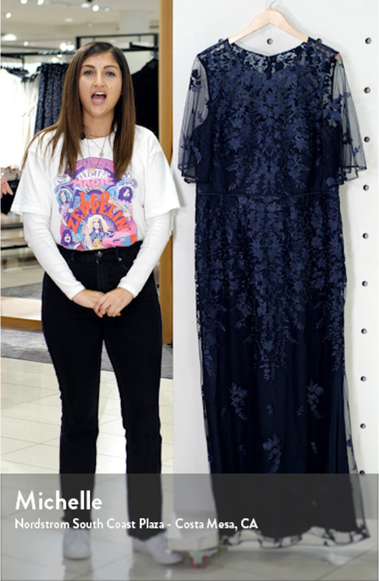 JS Collection Floral Embroidered Flutter Sleeve Gown, sales video thumbnail