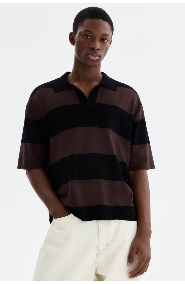 H&M Loose Fit Polo Shirt, Alternate, color, Brown/Striped